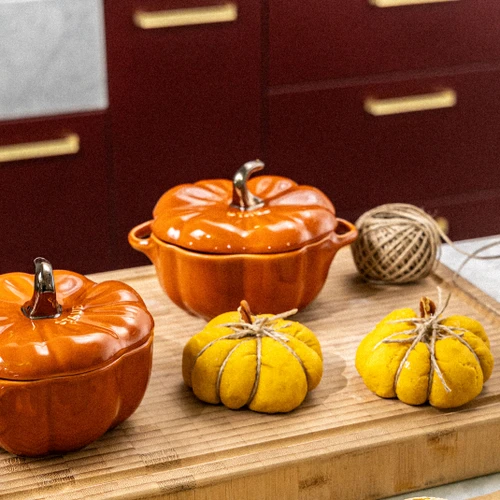 Ceramic Pumpkin Cocotte 12cm, Cinnamon