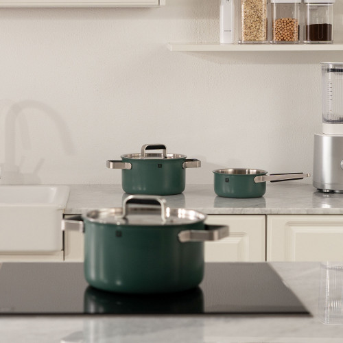 Pure Cookware 3/Set, Ceramic & Stainless Steel, Green