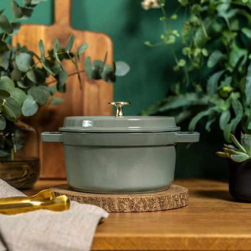 Staub Round Cocotte 20cm Eucalyptus - Premium Cast Iron Dutch Oven