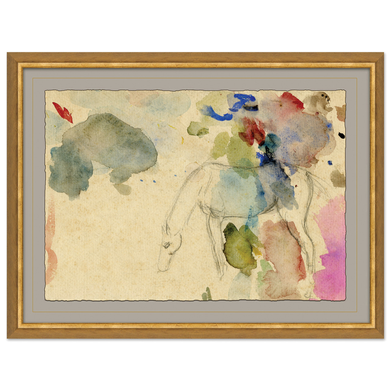 水彩画　France 平和の馬 price down 24000->8000 P-6282 French Watercolor Study Of Horse - Soicher Marin