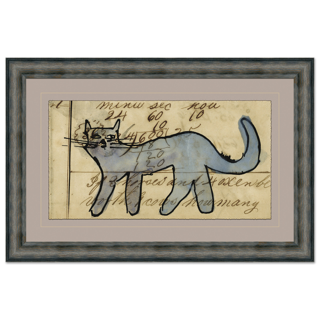 P-6084 Blue Cat - Mennonite Ledger Drawing - Soicher Marin