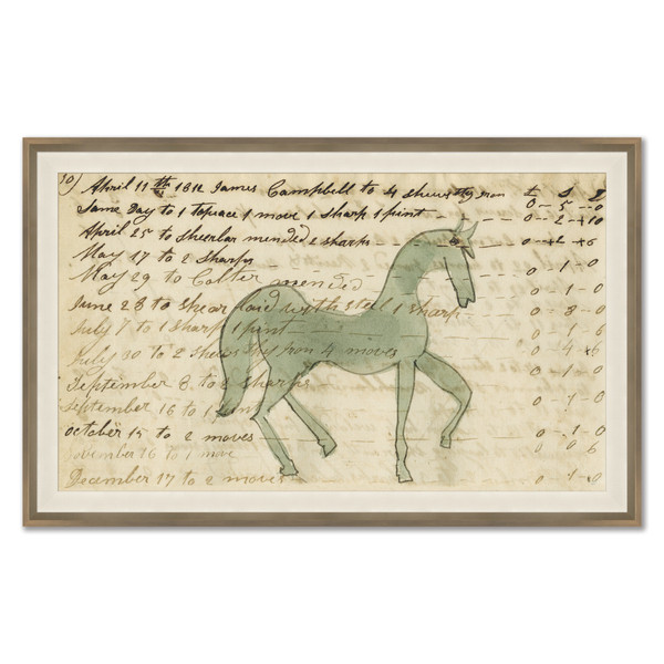 P-6072  Green Horse - Lg. Mennonite Ledger Drawing