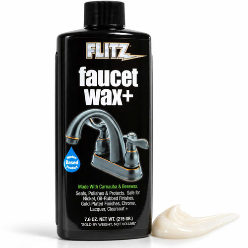 Flitz Faucet Wax Plus 7.6 oz bottle with carnauba and beeswax wax for bathroom fixtures