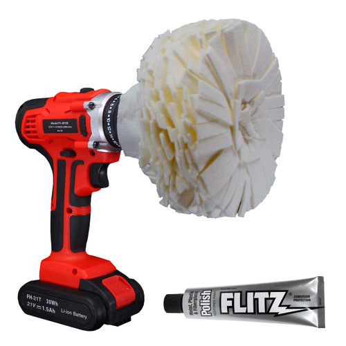 The Flitz 5-inch BuffBall attachment with a tube of polish paste.