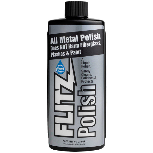 A 7.6oz bottle of Flitz Liquid Metal Polish