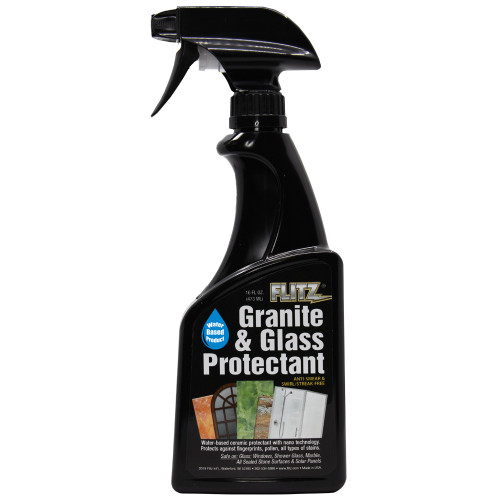 Flitz Granite & Glass Protectant (Front) – Premium water-based ceramic spray for streak-free shine on granite, glass, and hard surfaces.