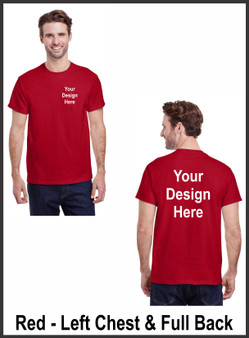 Custom Printed, Red T-Shirts, Left Chest and Full Back, One Color