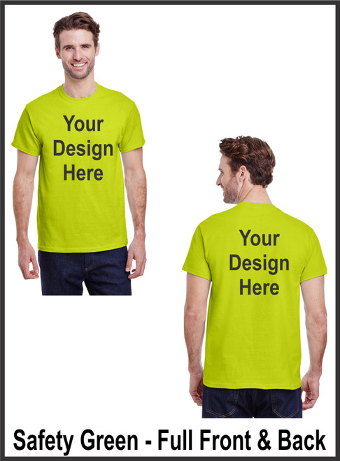 Custom Printed, Safety Green T-Shirts, Full Front and Full Back, One Color