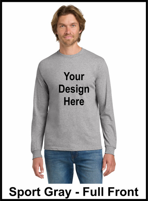 Custom Printed, Sport Gray Long sleeve T-Shirts, Full Front, One Color