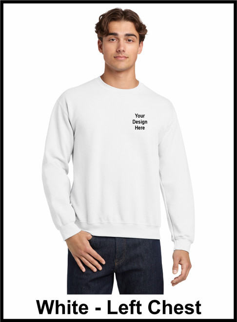 Custom Printed, White Sweatshirts, Left Chest , One Color