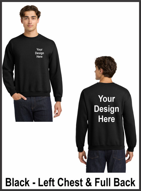 Custom Printed, Black Sweatshirts, Left Chest and Full Back, One Color