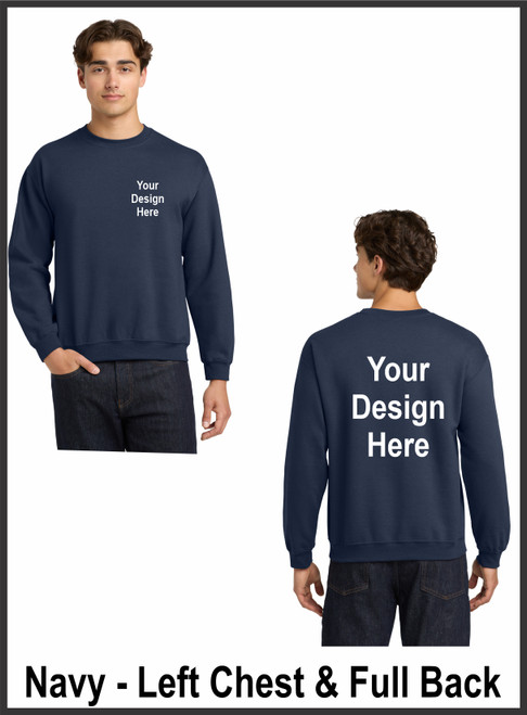 Custom Printed, Navy Sweatshirts, Left Chest and Full Back, One Color