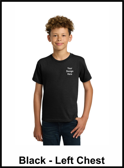 Custom Printed, Youth Black T-Shirts, Left Chest, One Color