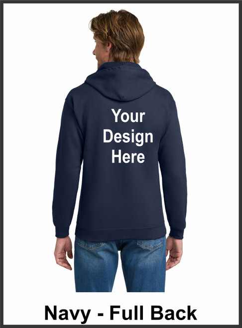 Custom Printed, Navy Zipped Hooded , Full Back, One Color