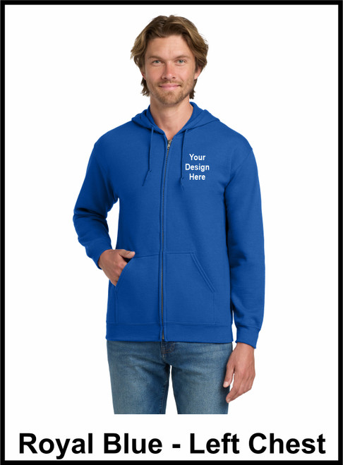 Custom Printed, Royal Blue Zipped Hooded, Left Chest, One Color