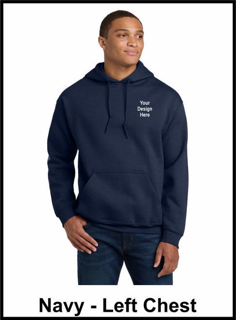Custom Printed, Navy hooded, Left Chest,  One Color
