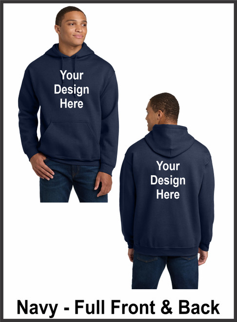 Custom Printed, Navy Hooded, Full Front and Full Back, One Color