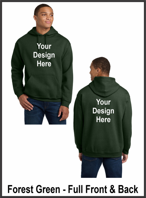 Custom Printed, Forest Green Hooded, Full Front and Full Back, One Color