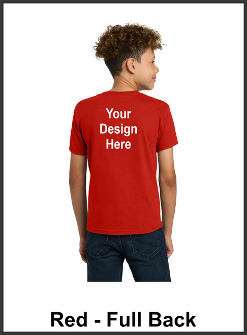 Custom Printed, Red Youth T-Shirts, Full Back, One Color