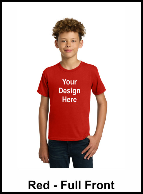 Custom Printed, Red Youth T-Shirts, Full Front, One Color