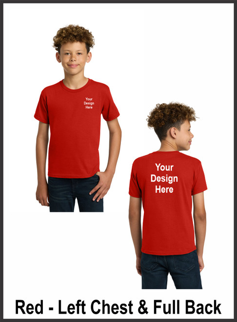 Custom Printed, Black Youth T-Shirts, Left Chest and Full Back, One Color