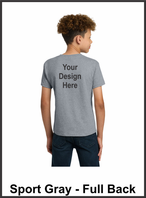 Custom Printed, Youth Sport Gray T-Shirts, Full Back, One Color