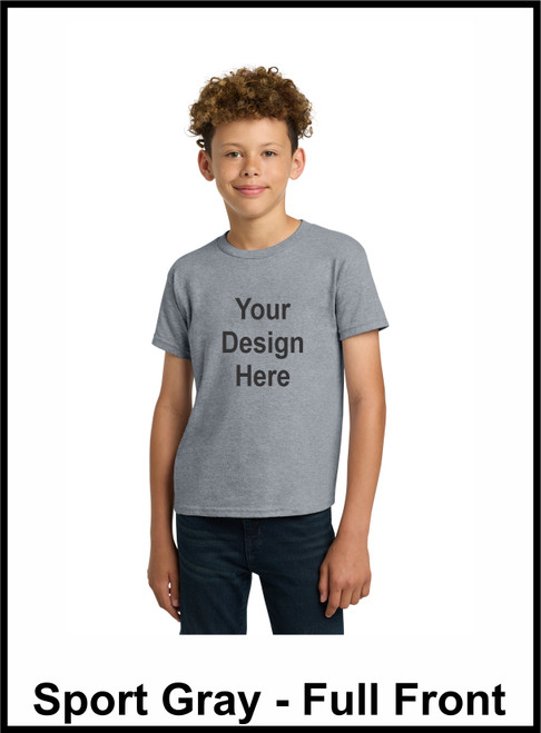 Custom Printed, Youth Sport Gray T-Shirts, Full Front, One Color