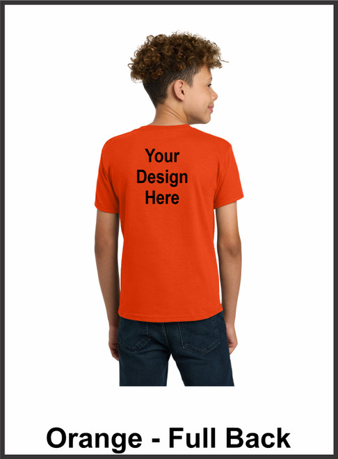 Custom Printed, Orange Youth T-Shirts, Full Back, One Color