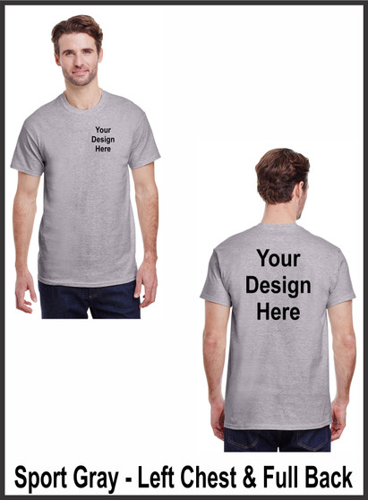Custom Printed, Sport Gray T-Shirts, Left Chest and Full Back, One Color