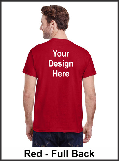 Custom Printed, Red T-Shirts, Full Back, One Color
