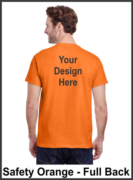 Custom Printed, Safety Orange T-Shirts, Full Back, One Color