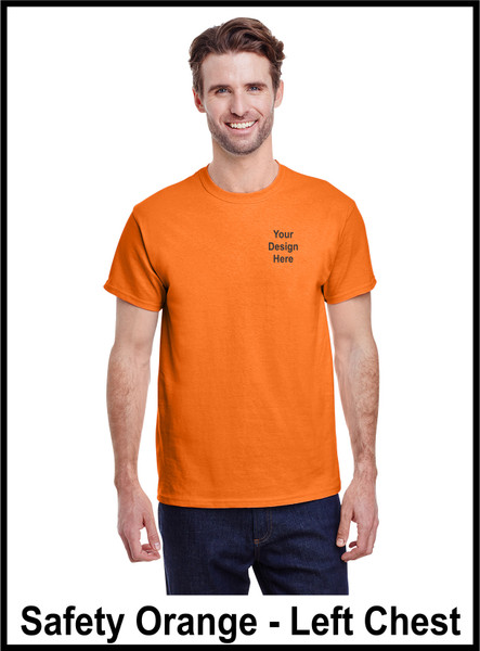 Custom Printed, Safet Orange T-Shirts, Left Chest, One Color