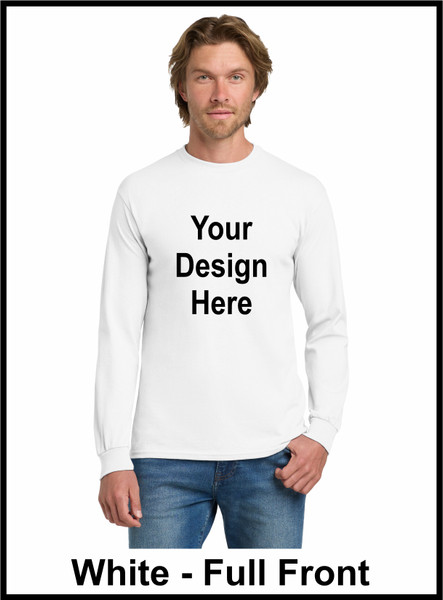 Custom Printed, White Long sleeve T-Shirts, Full Front , One Color