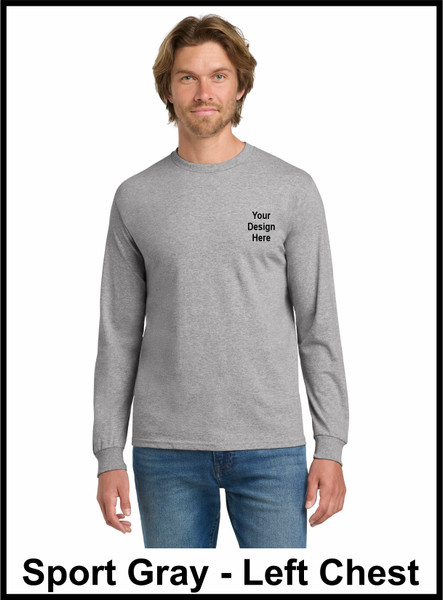 Custom Printed, Sport Gray Long sleeve T-Shirts, Left Chest, One Color