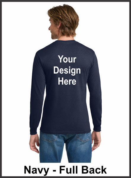 Custom Printed, Navy Long sleeve T-Shirts, Full Back, One Color