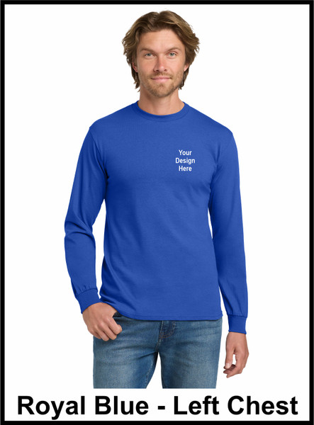 Custom Printed, Royal BlueLong sleeve T-Shirts, Left Chest , One Color