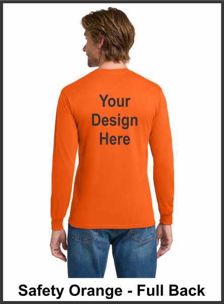 Custom Printed, Safety Orange Long sleeve T-Shirts, Full Back , One Color