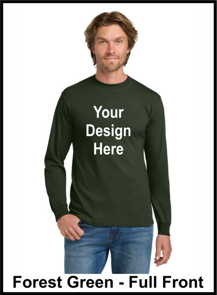 Custom Printed, Forest Green Long sleeve T-Shirts,  Full Front, One Color