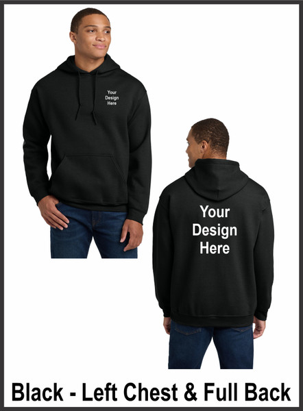 Custom Printed, Black Hooded, Left Chest and Full Back, One Color