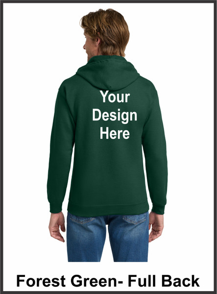 Custom Printed,  Forest Green Zipped Hooded , Full Back, One Color