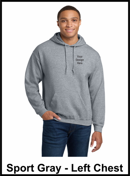 Custom Printed, Sport Gray Hooded, Left Chest, One Color