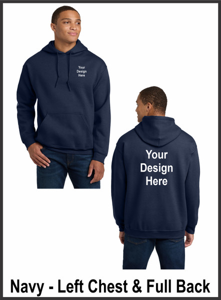 Custom Printed, Navy Hooded, Left Chest and Full Back, One Color