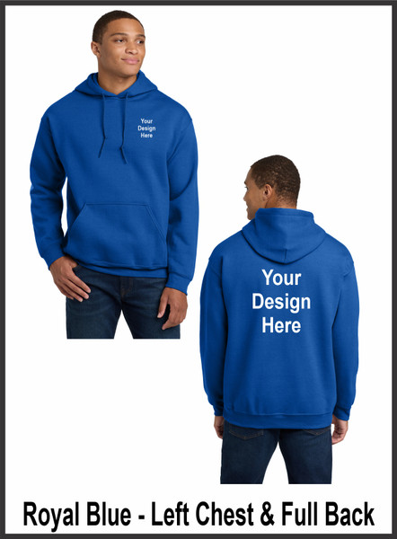 Custom Printed, Royal Blue Hooded, Left Chest and Full Back, One Color