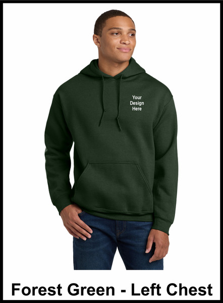 Custom Printed, Forest Green hooded, Left Chest,  One Color