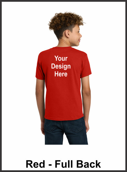 Custom Printed, Red Youth T-Shirts, Full Back, One Color