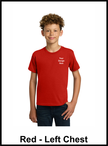 Custom Printed, Red Youth T-Shirts, Left Chest, One Color