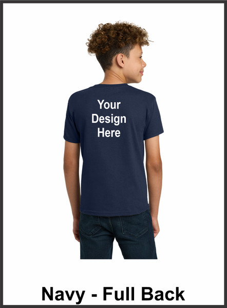 Custom Printed, Navy Youth T-Shirts, Full Back, One Color