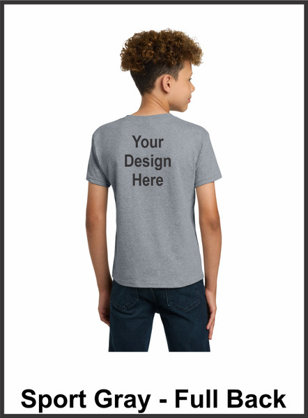 Custom Printed, Youth Sport Gray T-Shirts, Full Back, One Color