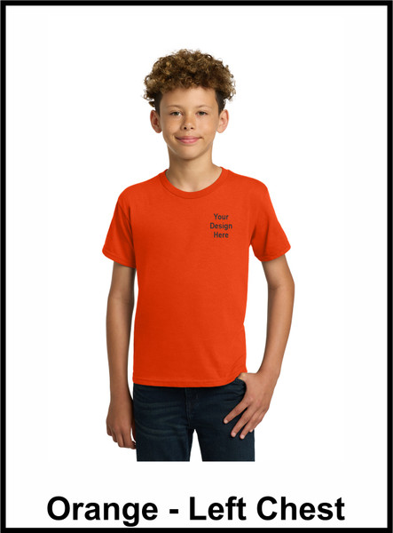 Custom Printed, Orange Youth T-Shirts, Left Chest, One Color