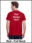 Custom Printed, Red T-Shirts, Full Back, One Color